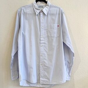 Replay Mens Standard Fit Striped Button Down Shirt Blue Pink Sz L